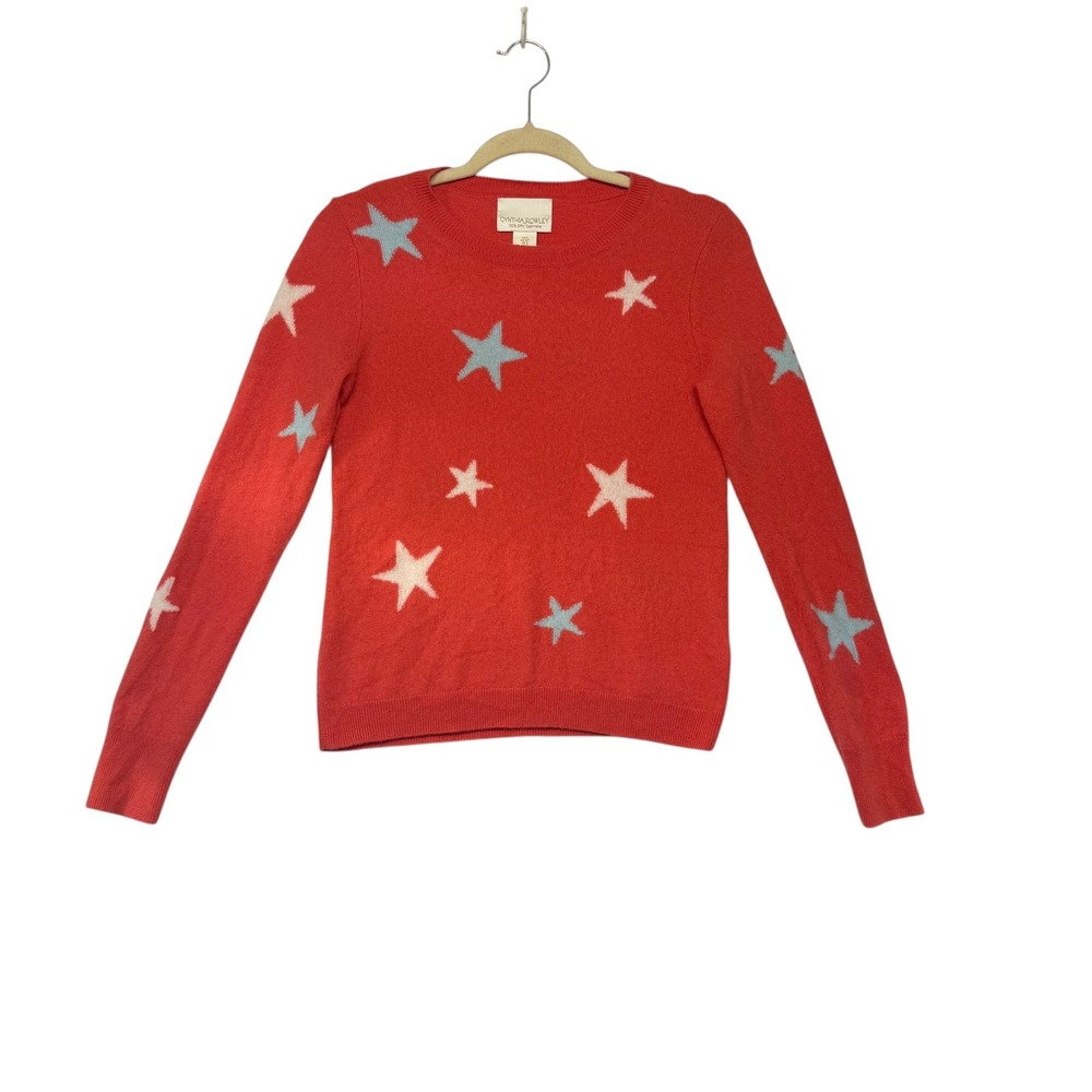 Cashmere Star Sweater Orange‎ Crewneck 100% 2-Ply Knit Luxury Softcore Fun Small